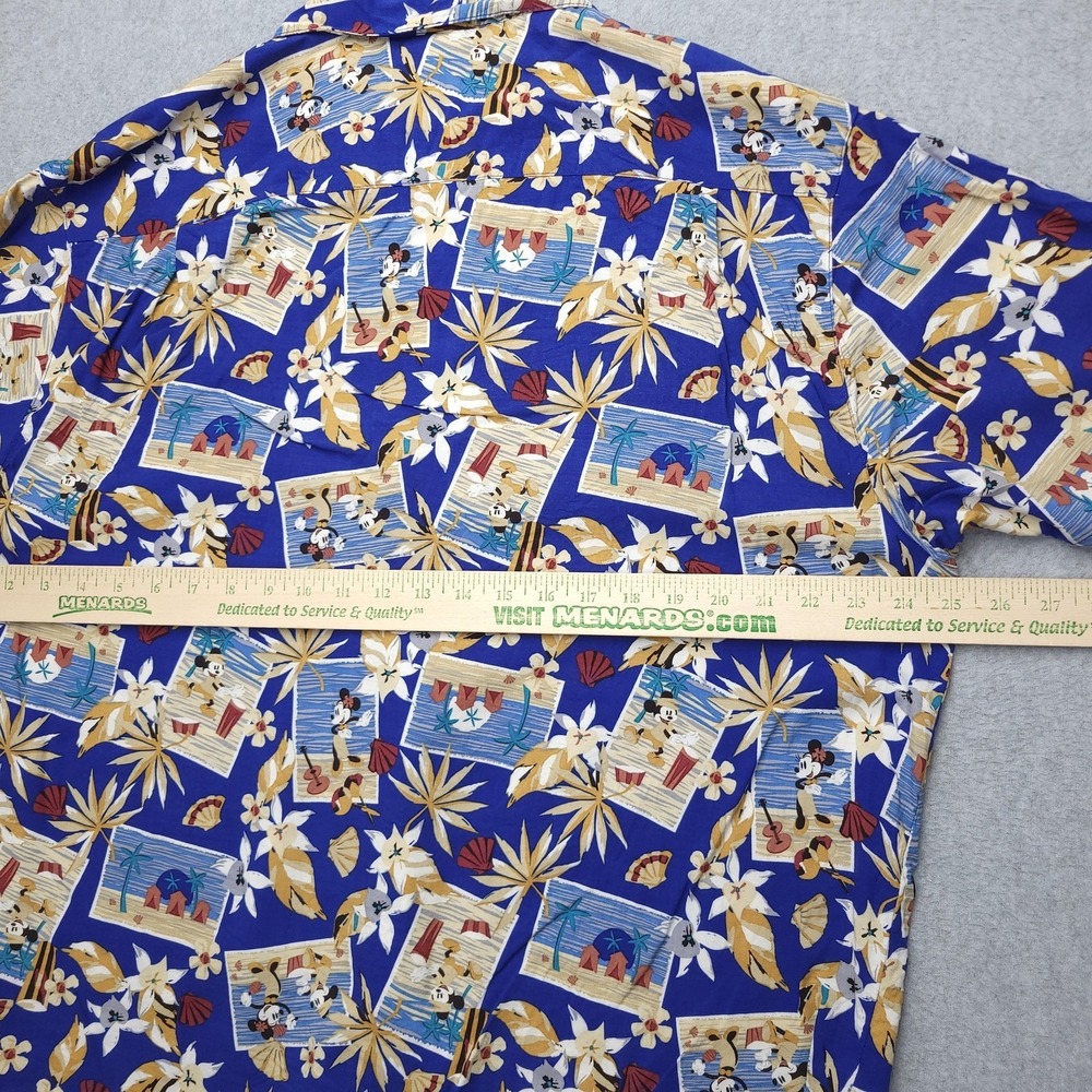 Disney Store Shirt Mens Large Blue Hawaiian Mickey Minnie Short Sleeve Button Up - Picture 9 of 10